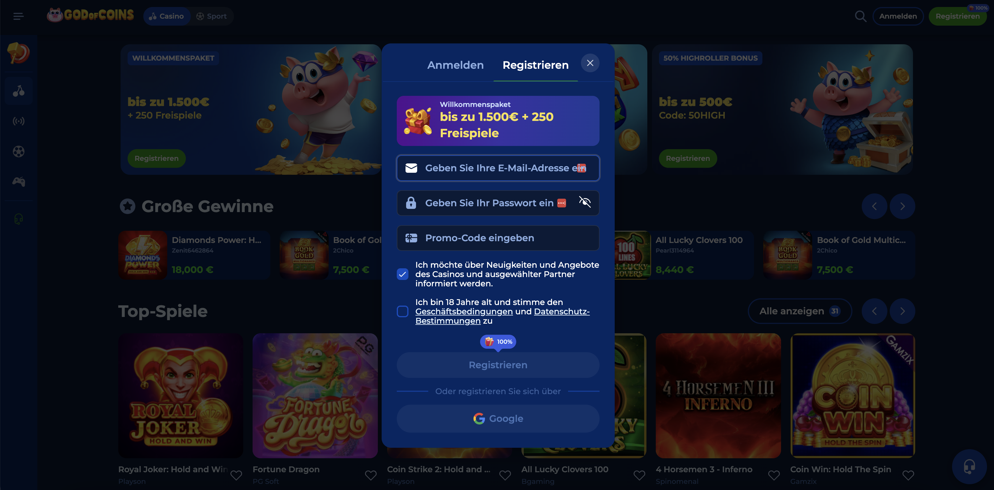 God of Coins Register